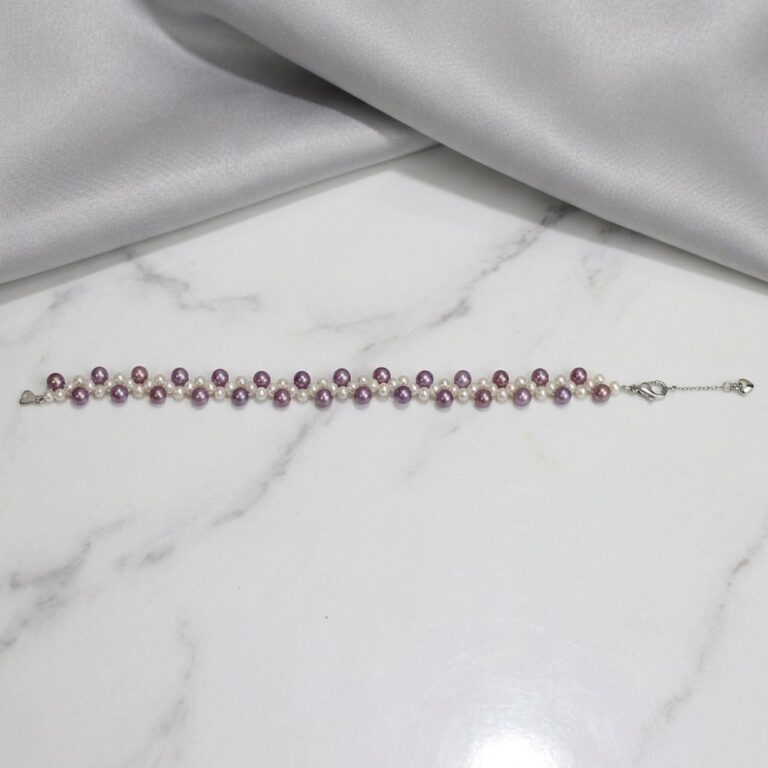 Bracelets Hand-Woven Two-Tone Purple & White Freshwater Pearl Bracelet