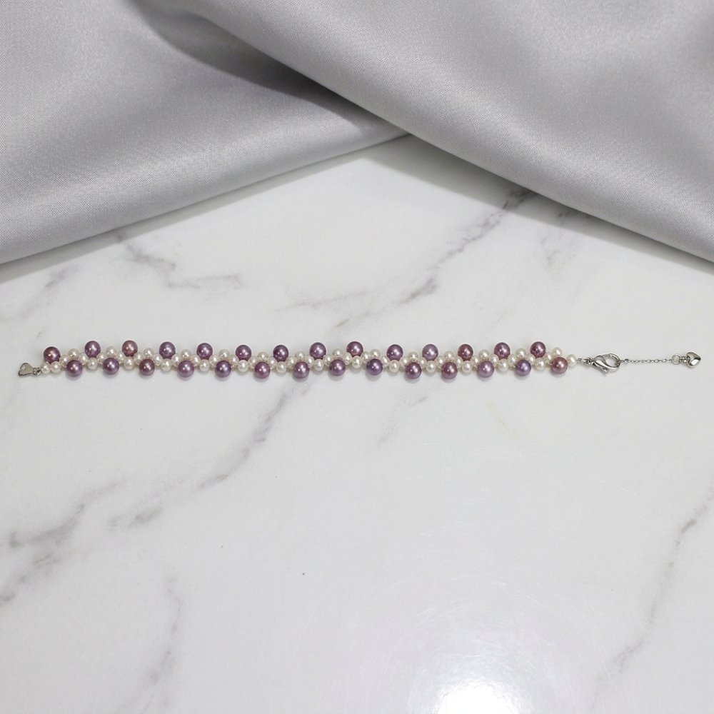 Bracelets Hand-Woven Two-Tone Purple & White Freshwater Pearl Bracelet