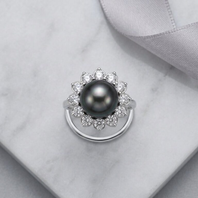 Rings 925 Sterling Silver Ring with Natural Tahitian Black Seawater Pearl