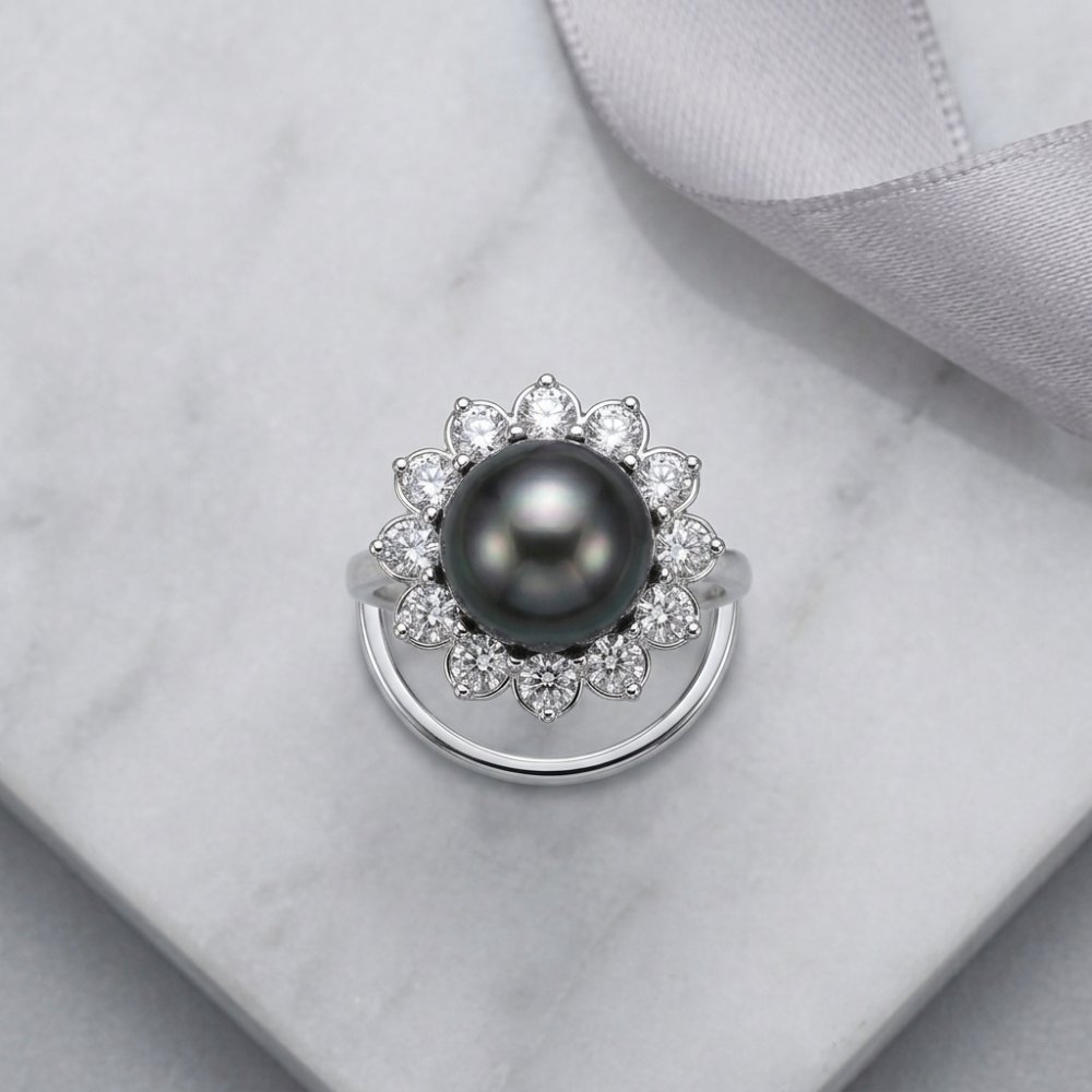 Rings 925 Sterling Silver Ring with Natural Tahitian Black Seawater Pearl