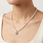 Necklaces Butterfly Pendant with Freshwater Seed Pearls, Cat's Eye Stones and Main Aquamarine Stones