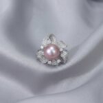 Rings 925 Sterling Silver Floral Ring with Freshwater Pearl