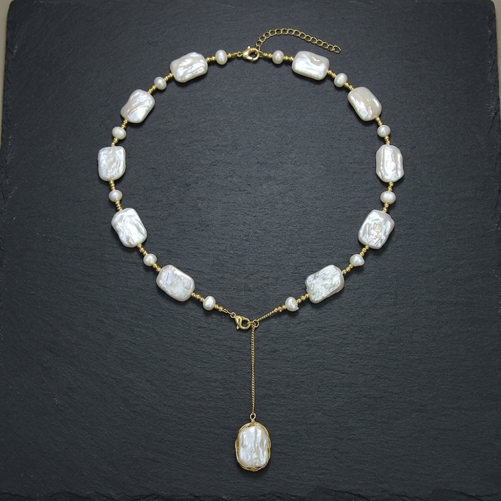Necklaces Ivory Irregular Bead Gold-Plated Necklace