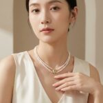 Necklaces Double-layer Rice Pearl Pendant Necklace with Main Blue Topaz Stone