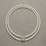 Necklaces Double-layer Rice Pearl Pendant Necklace with Main Blue Topaz Stone