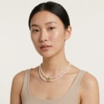 Necklaces Double-layer Rice Pearl Pendant Necklace with Main Blue Topaz Stone