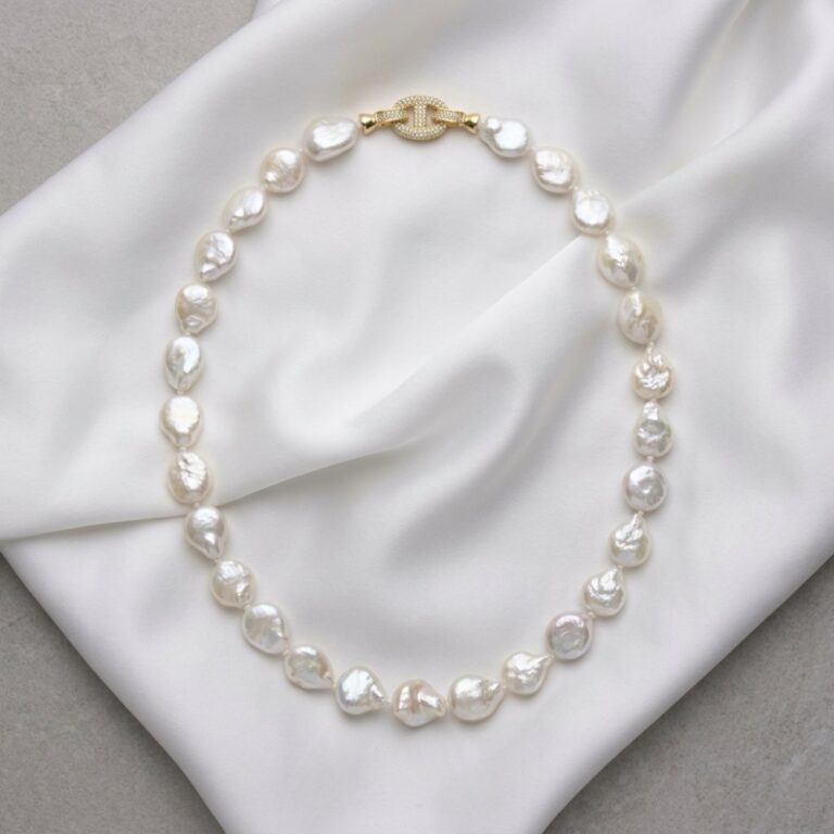 Necklaces Gold-Plated Necklace with Flat Freshwater Baroque Pearls