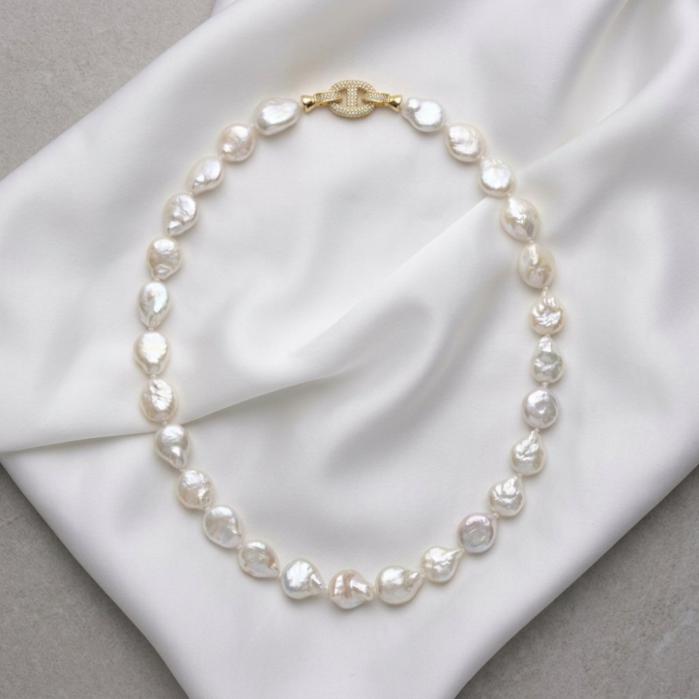 Necklaces Gold-Plated Necklace with Flat Freshwater Baroque Pearls