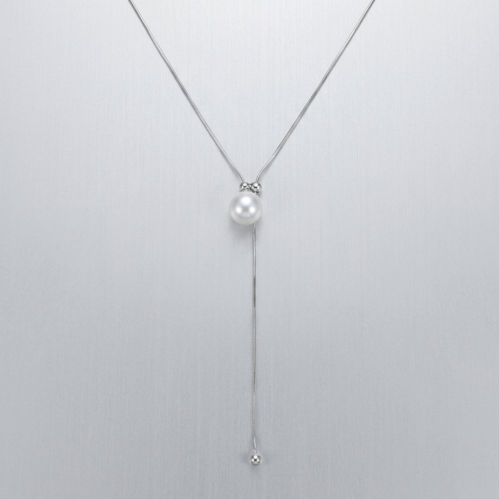Necklaces High-luster Single Freshwater Pearl Adjustable Y-Shaped 925 Sterling Silver Chain