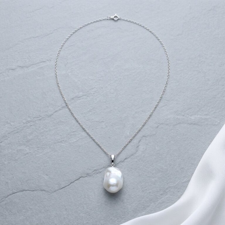 Necklaces Universal Clasp Necklace with Single Large Baroque Pearl, Adjustable Length