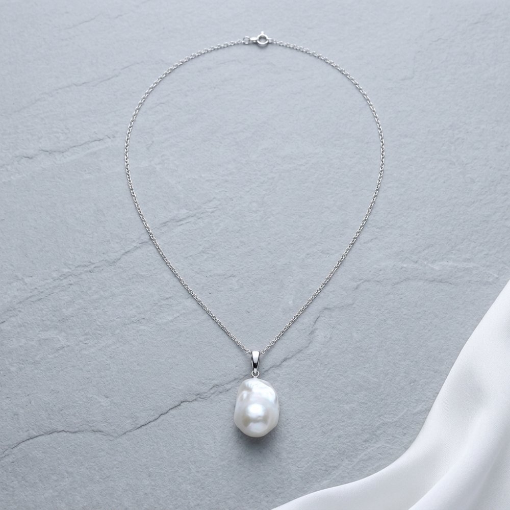 Necklaces Universal Clasp Necklace with Single Large Baroque Pearl, Adjustable Length